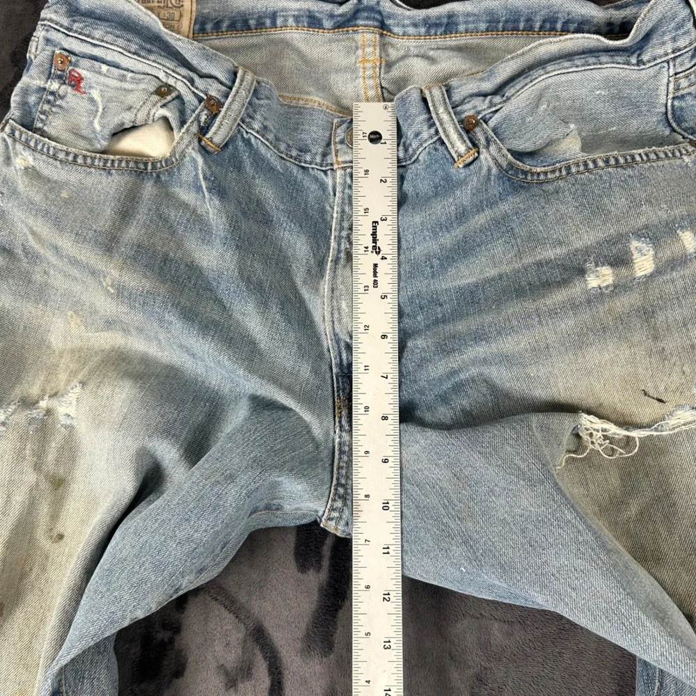 Polo Ralph Lauren Jeans Mens 36x30 Blue Distressed Straight Leg Denim
